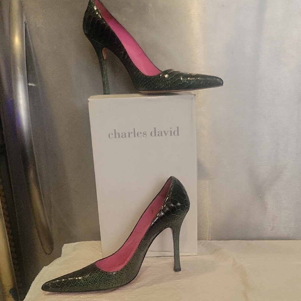 Charles David Black Stiletto Heels with Glossy Finish